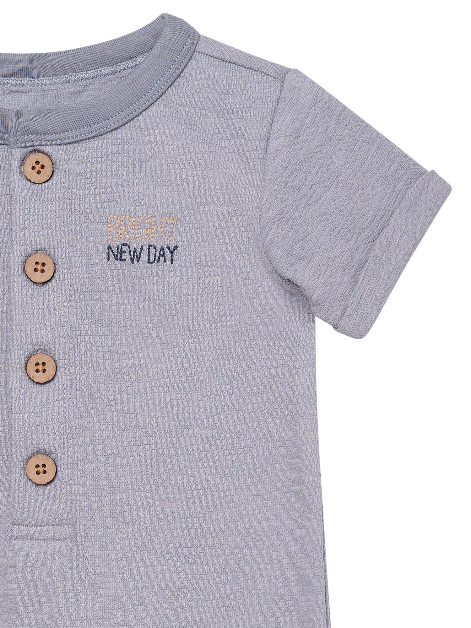 Modern Moments by Gerber Baby Boy Short Sleeve Henley Romper, Sizes 0/3 Months - 24 Months