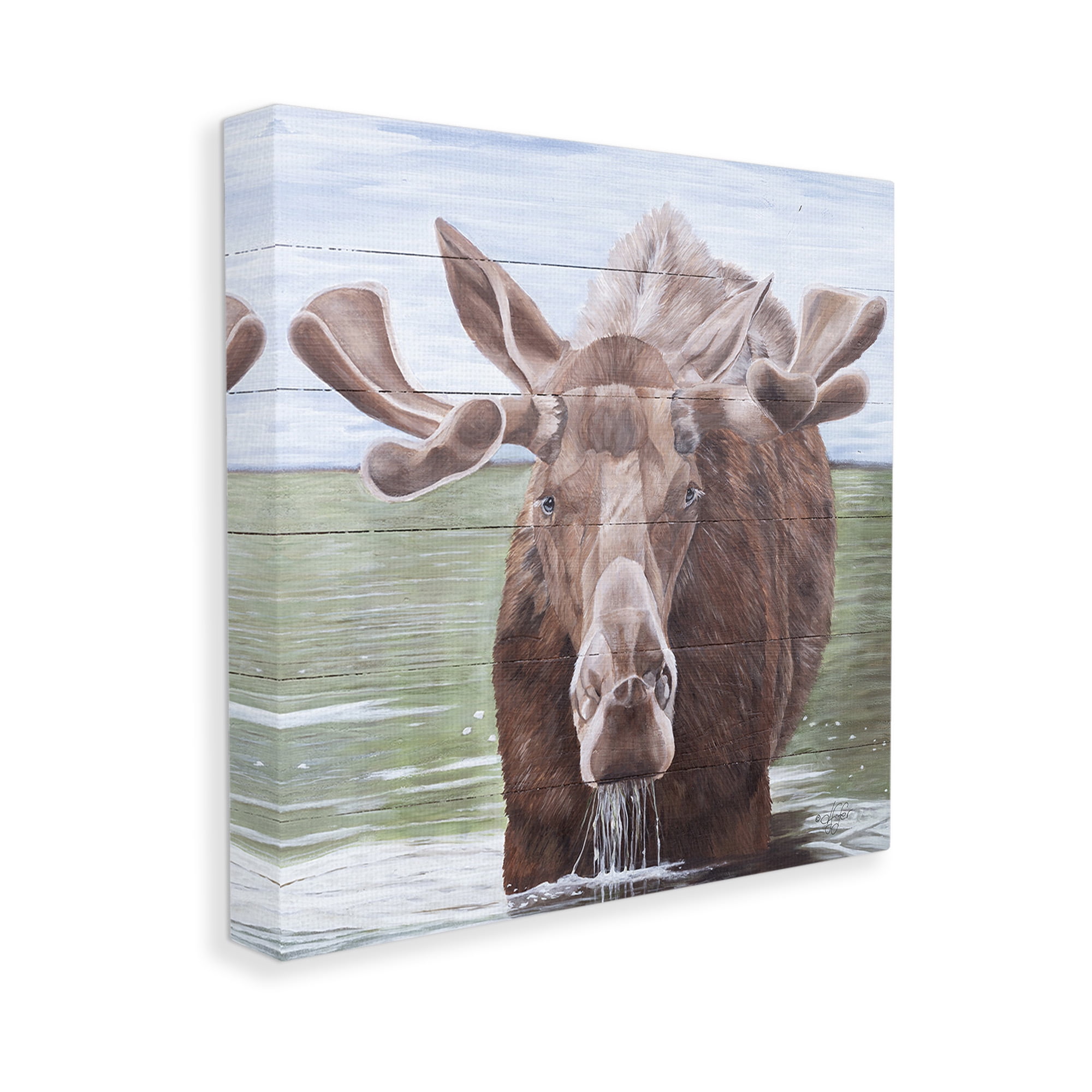 Stupell Industries Rustic Moose in Lake Animals & Insects Painting Gallery Wrapped Canvas Art Print Wall Art, 30 x 30
