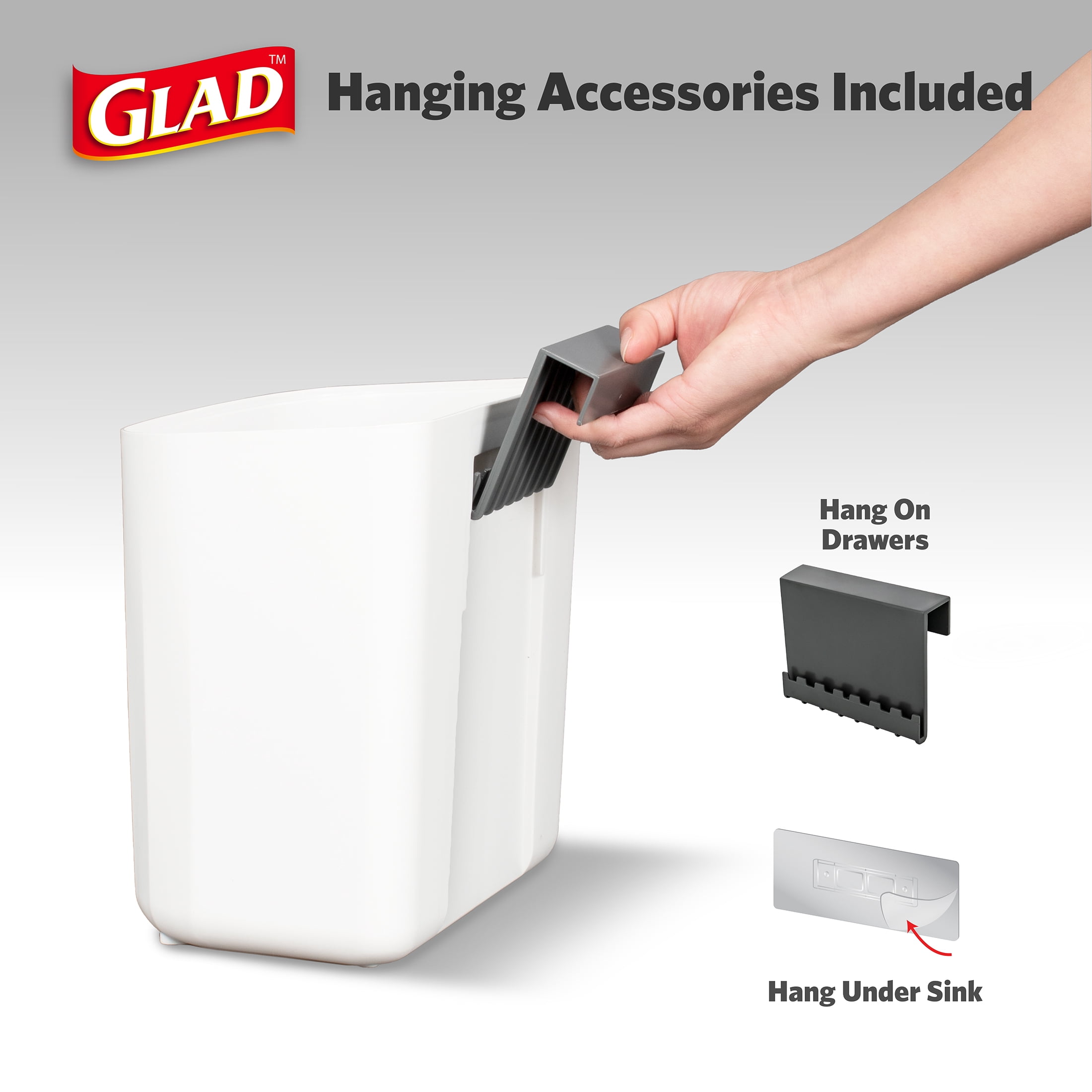 Glad Kitchen Compost Trash Can, 1.8 Gallon Plastic Garbage Bin, White