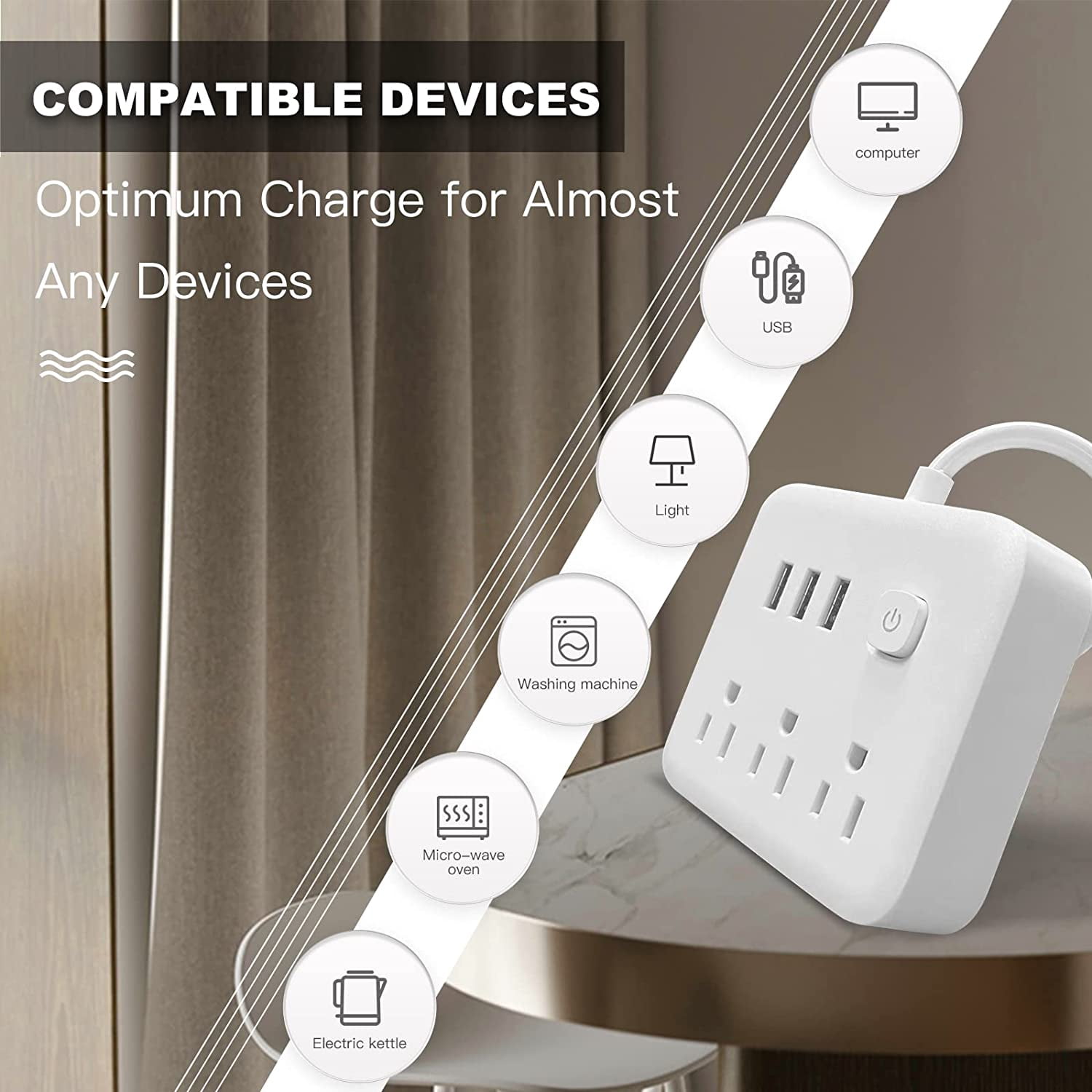 BSEED Power Strip with USB,Surge Protector Flat Plug with 6 Outlets,4 USB Ports(1 USB-C Port), Portable Desk Charging Station Extension Cord 3.9ft,Power Outlet for Home Office and Travel - White