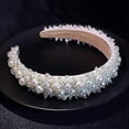 thumbnail image 2 of Pearl Headbands For Women White Bling Faux Pearl Rhinestones Hairbands Bridal Hair Hoop, 2 of 5