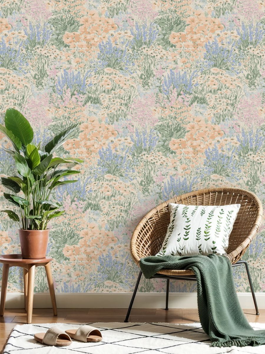 Peel and Stick Wallpaper 17.7in x 9.8ft Pastel Floral Soft Pink Blue Green Flowers Contact Paper Vinyl Waterproof Self Adhesive Wall Paper for Bedroom Shelf Cabinet Renter Friendly