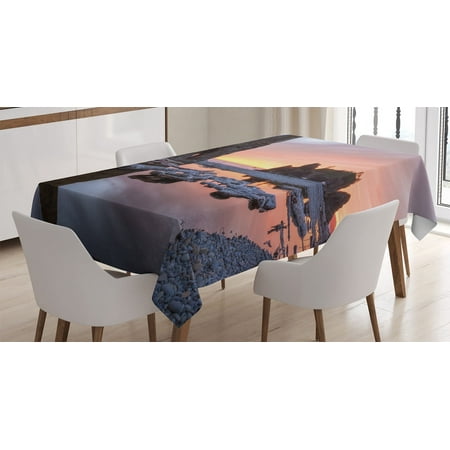 

Ambesonne Digital Tablecloth Rectangular Table Cover Sunset Sea Stacks Beach 52 x70 Orange and Grey