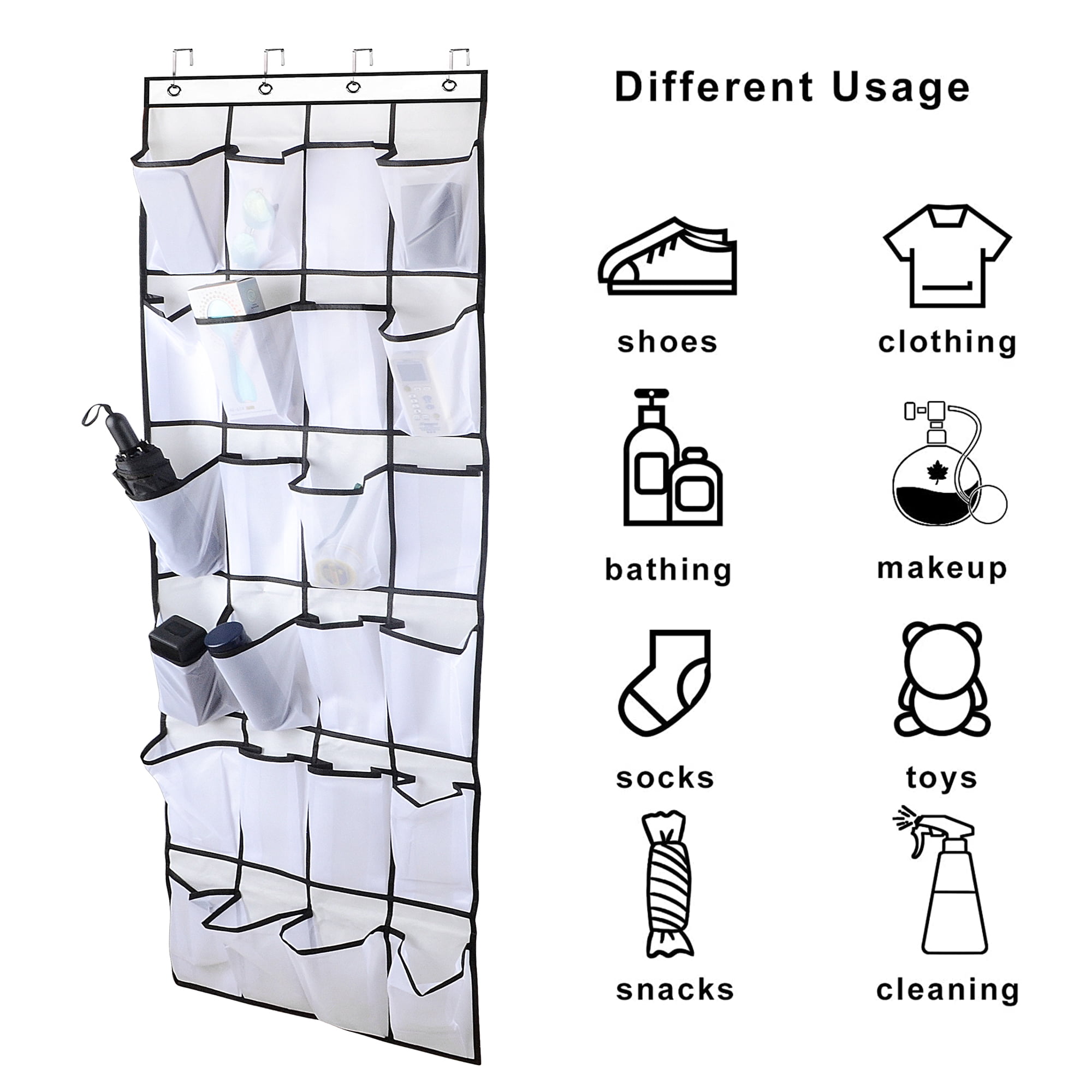 Over The Door Organizer 24 Large Mesh Pockets Hanging Shoe Rack Sock Underwear Jewelry Storage Hanging Closet Organizer with Hook