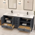 thumbnail image 5 of Ayna Decors Rooh 72 in Charcoal Grey Double Sink Bathroom Vanity Set with White Quartz Countertop and Brass Faucets | Pop-Up Drain and P-Trap Included | Black Hardware, 5 of 10