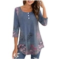 thumbnail image 4 of Birdeem Blouse for Women Womens Round Neck 3/4 Sleeve Button Up Top, 4 of 9