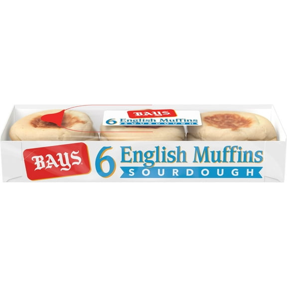 Bays Sourdough English Muffins, 6 count, Pre-sliced English Muffins, 13 oz Tray