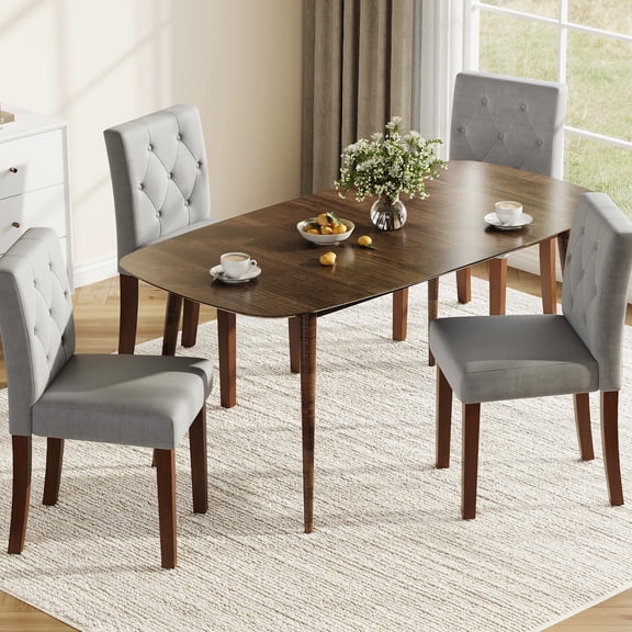 TacleeKii Dining Chairs Set of 4, Cotton Linen Upholstery, for Dining Room, Gray