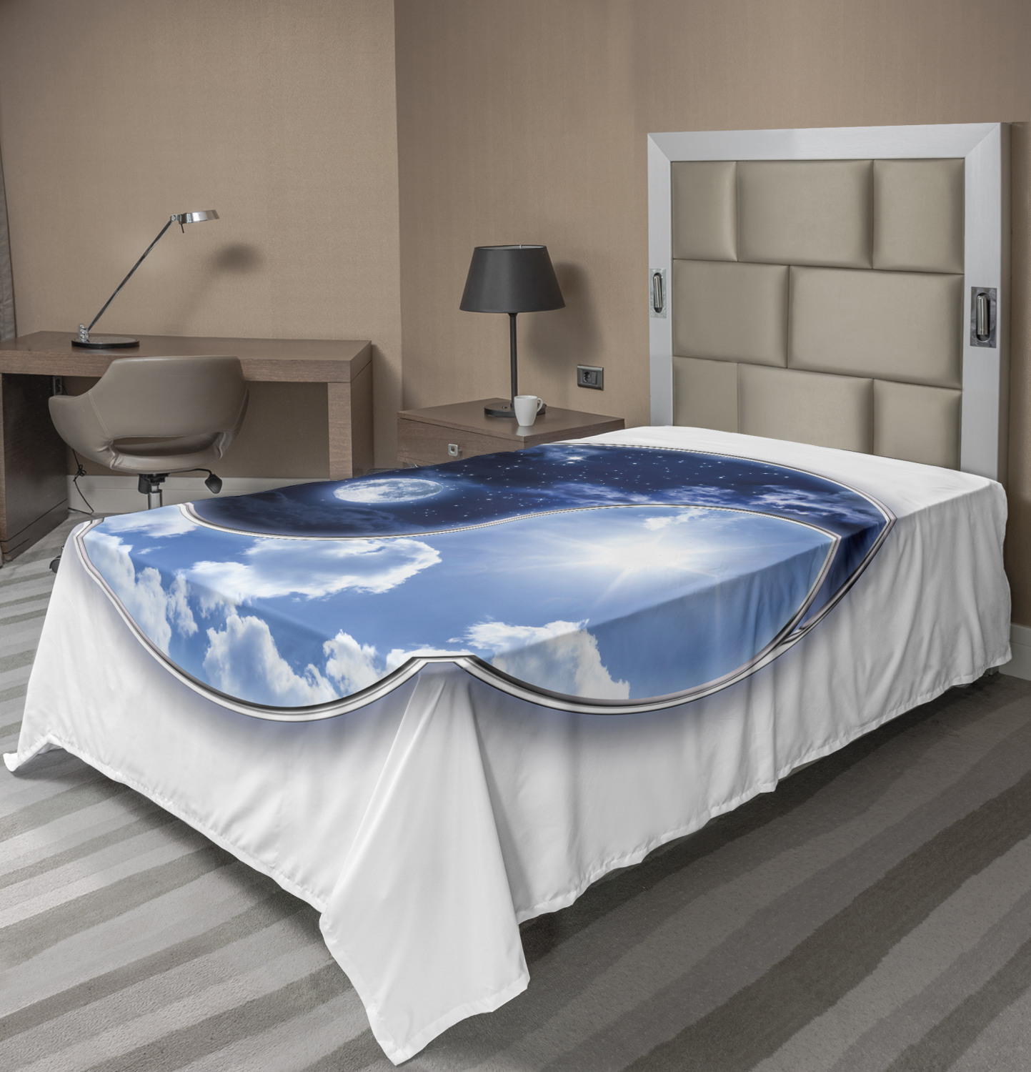 Blue and Pale Blue Twin Size Soft Comfortable Top Sheet Decorative Bedding 1 Piece Ambesonne Camo Flat Sheet Colorful Composition with Abstract Shapes in Sky Color Shades Dark Motifs