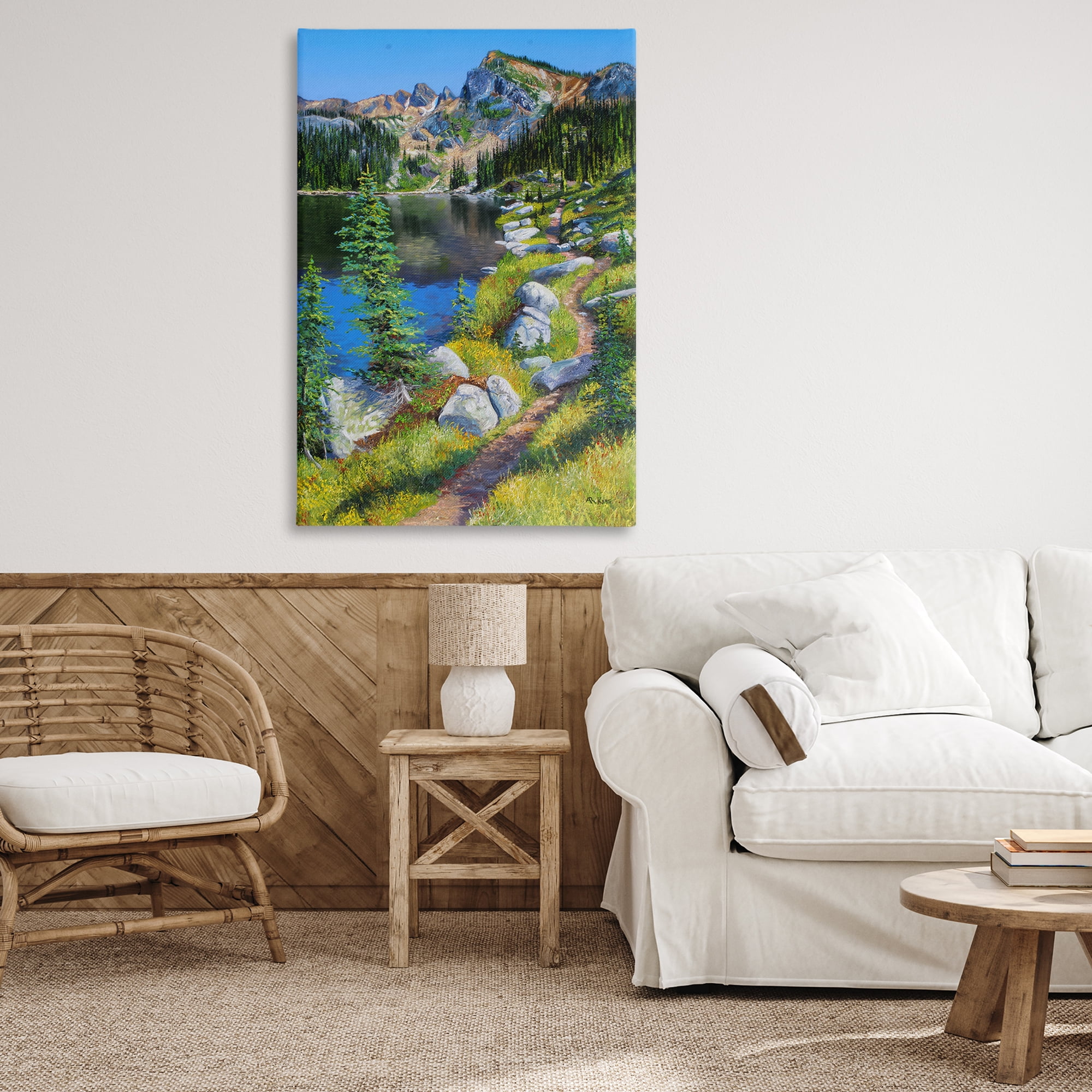 Stupell Industries Alpine Lake Landscape Landscape & Nature Painting Wrapped Canvas Art Print Wall Art, 30 x 45