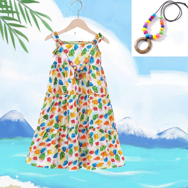 LOVZFMLL Robe à Imprimé Floral pour Filles avec Manches Volantes Jupe Plissée pour Filles Jupe d'Été pour Enfants