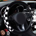 thumbnail image 4 of Funda elástica para volante de felpa a cuadros blancos y negros, sin anillo interior, para deportes de invierno, cálida y práctica., 4 of 7