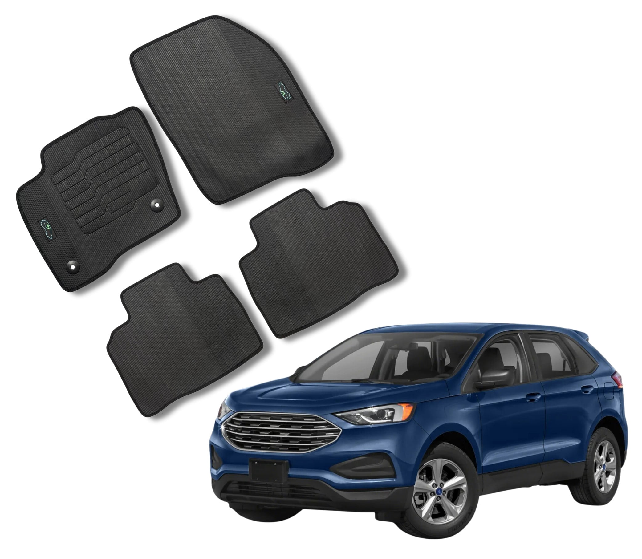 All Weather Floor Mats Custom Fit for 2015 to 2023 Ford Edge - Front and Rear - Black - Safety Locks - ecoMats