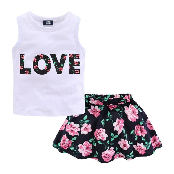 LittleSpring Little Girls 2-Piece Casual Floral Tank Top and Skirt Set, Size 6