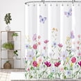 thumbnail image 3 of Floral Shower Curtain for Bathroom, Watercolor Butterfly Wildflower Bathroom Curtain, Vintage Plant Curtain Bath Decoration, Waterproof Fabric Shower Curtain Set with 12 Hooks, 72x72 Inches, 3 of 6