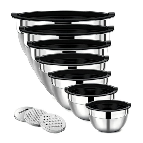 Zmleve 7-Piece Stainless Steel Mixing Bowl Set with Lids - Nesting Metal Mixing Bowl Set for Kitchen, Baking and Food Storage in Meal Prep,