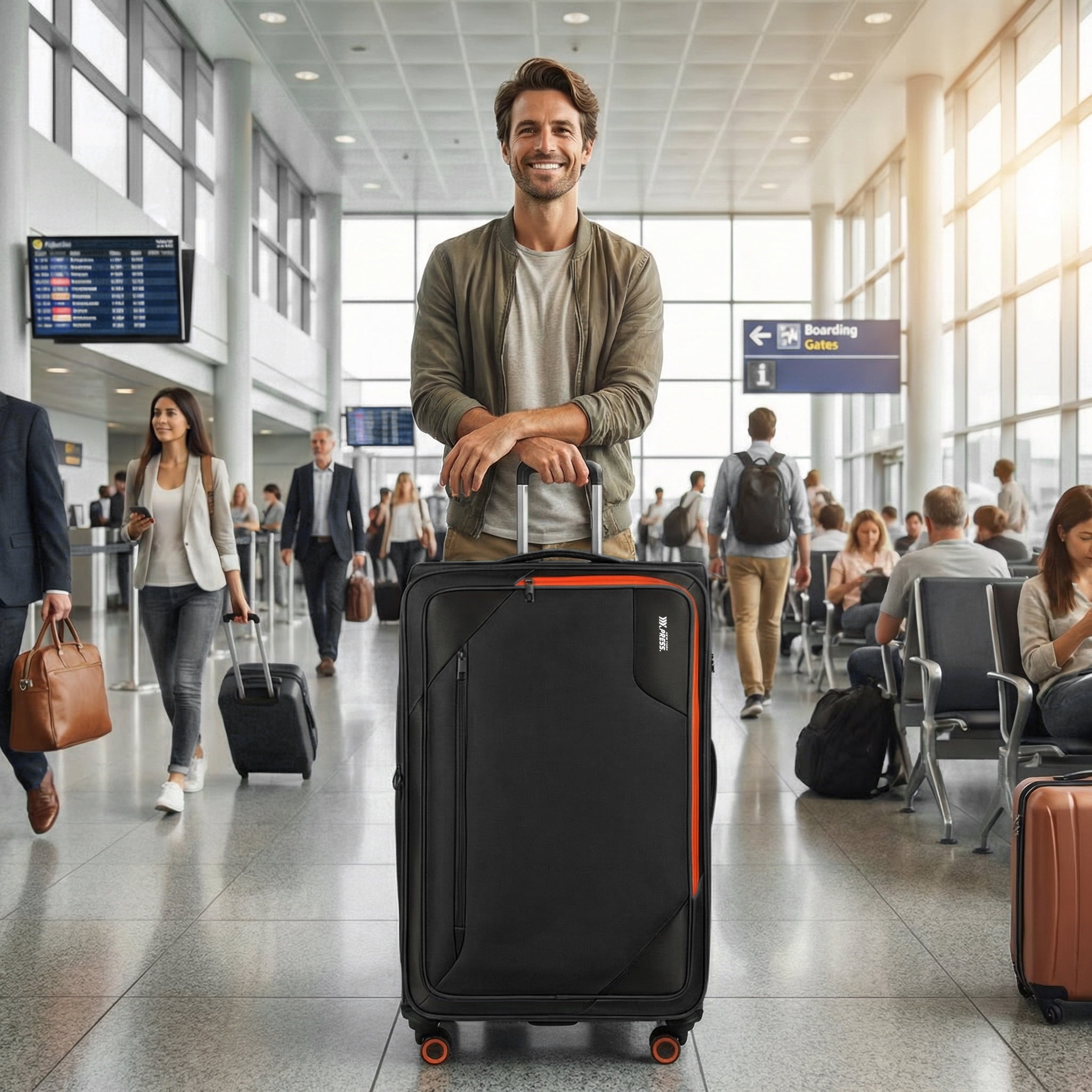 New York Xpress 32" Softside Large Checked Luggage, Expandable Suitcase with Spinner Wheels, TSA-Approved, Black , WD8818
