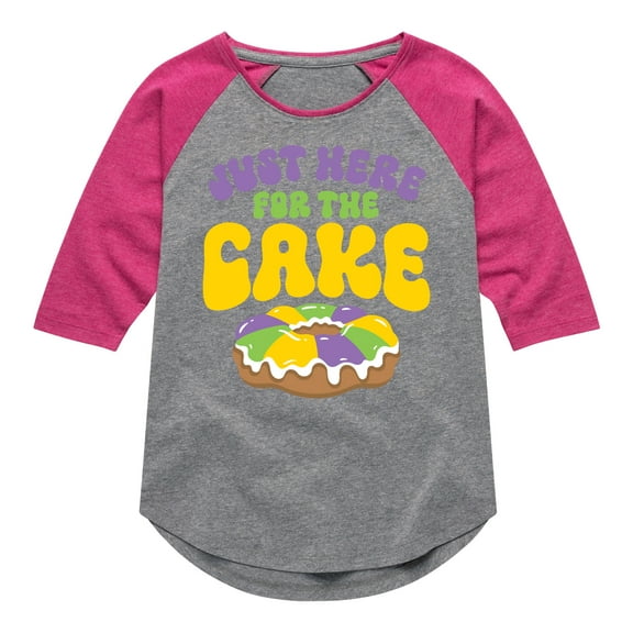 Instant Message - Mardi Gras Here For The Cake - Toddler & Youth Girls Raglan Graphic T-Shirt