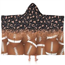 Leopard Print and Footballs Pattern Hooded Bath Towel，60"x35" for Ages 3 To 12 Kids, Quick Dry Lightweight Soft Microfiber Hood Beach Towel Cover Up for Kids