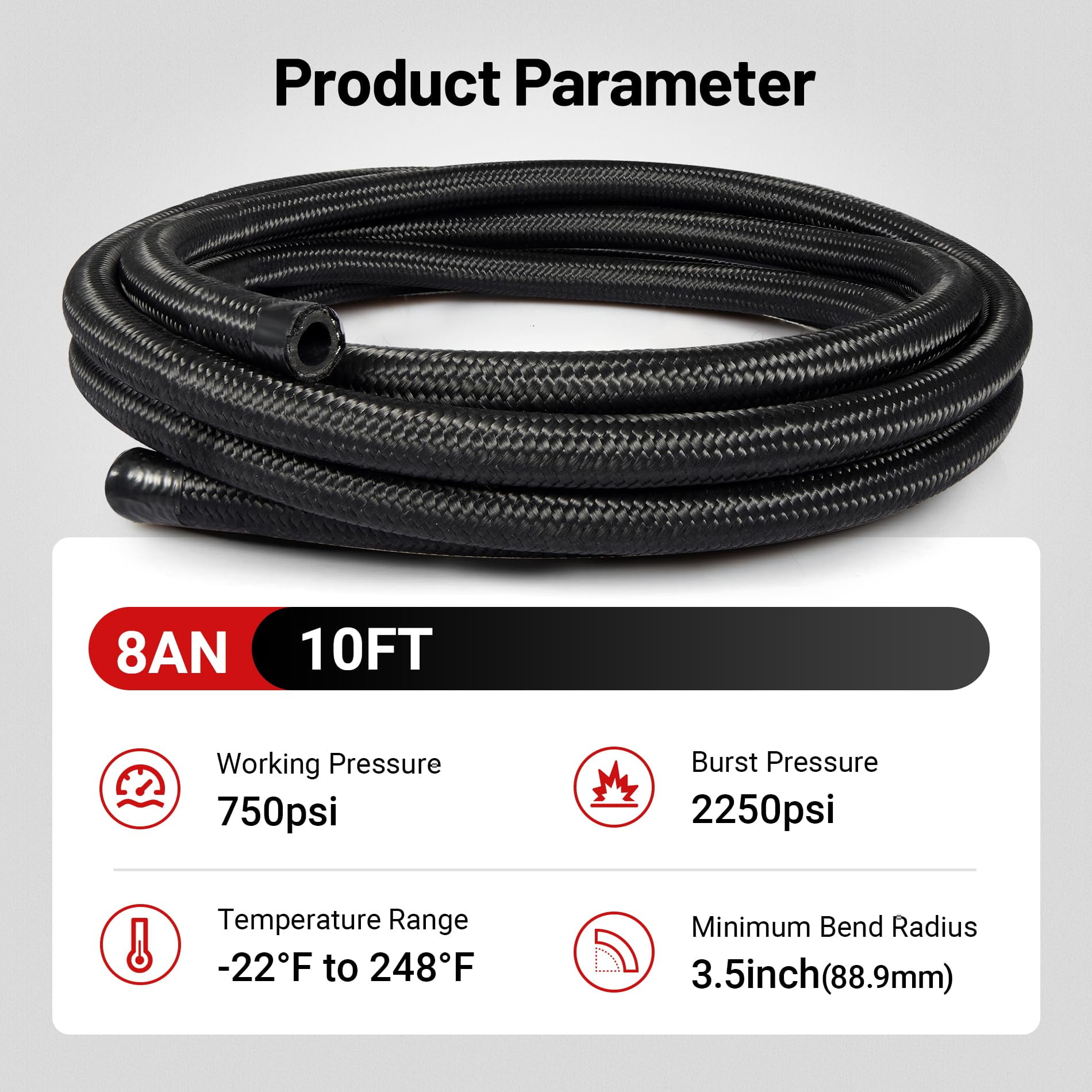 SPEEDWOW 8AN Fuel Line, AN8 Braided Fuel Hose Nylon CPE 10FT Black