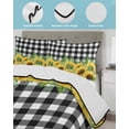 thumbnail image 4 of Quilts Twin-XL Size Bedding Set, Summer Sunflowers Lightweight Quilted Comforter, Rustic Botanical Flowers Black Plaid Soft Reversible Bedspread Coverlet with Pillow Covers for All Season, 68" x 98", 4 of 7