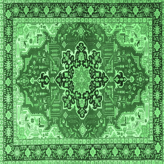 Ahgly Company Indoor Square Medallion Emerald Green Traditional Area Rugs, 4' Square