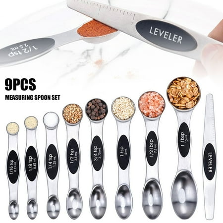 

MTFun 9 Pack Magnetic Measuring Spoon Set Stainless Steel Measuring Spoons Stackable Double-sided Teaspoons Dual Sided Accurate Measuring Spoons for Home Kitchen Baking Cooking