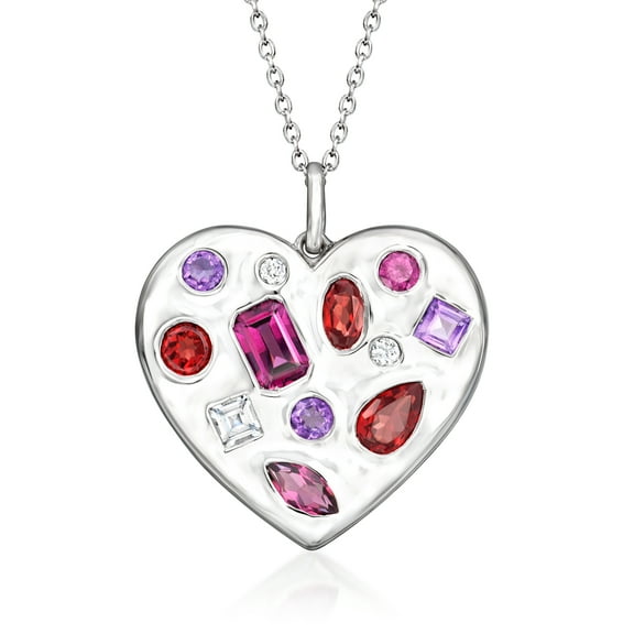 Ross-Simons 3.00 ct. t.w. Multi-Gemstone Heart Pendant Necklace in Sterling Silver, Women's, Adult