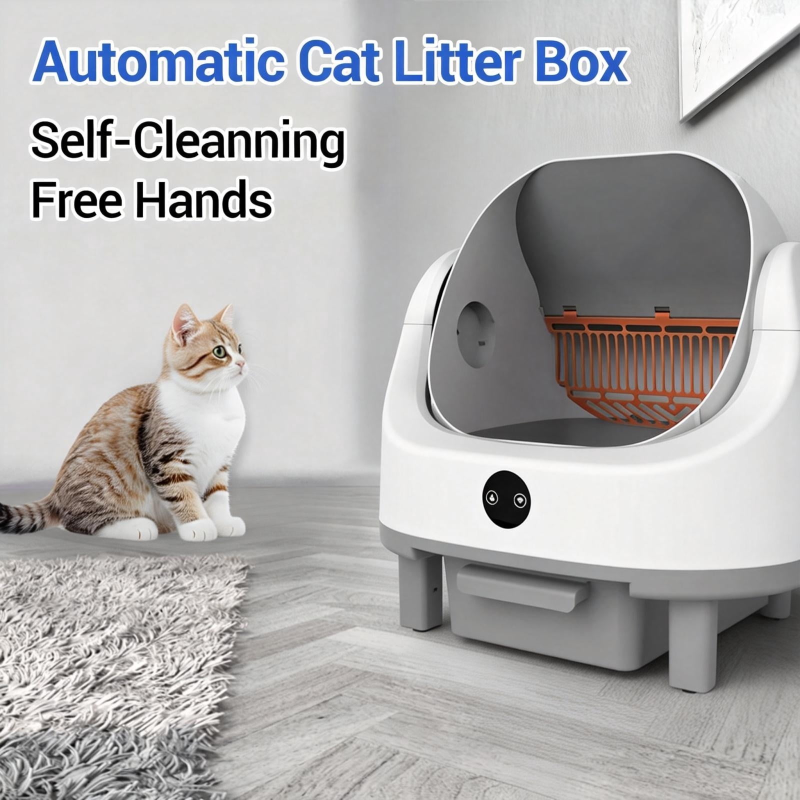 GIMMYFIVE Self-Cleaning Cat Litter Box, APP Control, Odor and Safety Sensors, Open-Top for Multiple Cats
