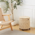 thumbnail image 6 of Wimarsbon Vintage Storage Basket, Multipurpose Rolling Hamper With Brakable Wheels and Lid, Braid Laundry Bin, Handwave Clothes Toy Organizer Tote for Living Room, 6 of 6