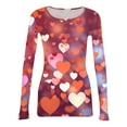 thumbnail image 5 of Valentine's Day T-Shirt for Women Long Sleeve Crewneck Heart Pattern Stretch Rib Knit Slim Fit Basic Tees 2026 Casual Outfits Saffron XL, 5 of 6