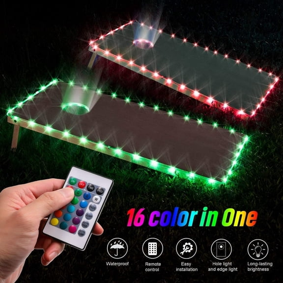 QUTETN Set of 1 Cornhole Lights 16 Colors Changing Cornhole Board Hole and Edge Lights with Remote Controlled Cornhole Set for Family Backyard Bean Toss Cornhole Game