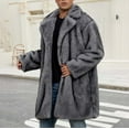 thumbnail image 4 of ZUKMRJPC Men's Vintage Faux Fur Coat Solid Color Lapel Soft Comfy Open Front Cardigans Long Sleeve Loose Fit Warm Thick Winter Long Coats, 4 of 8