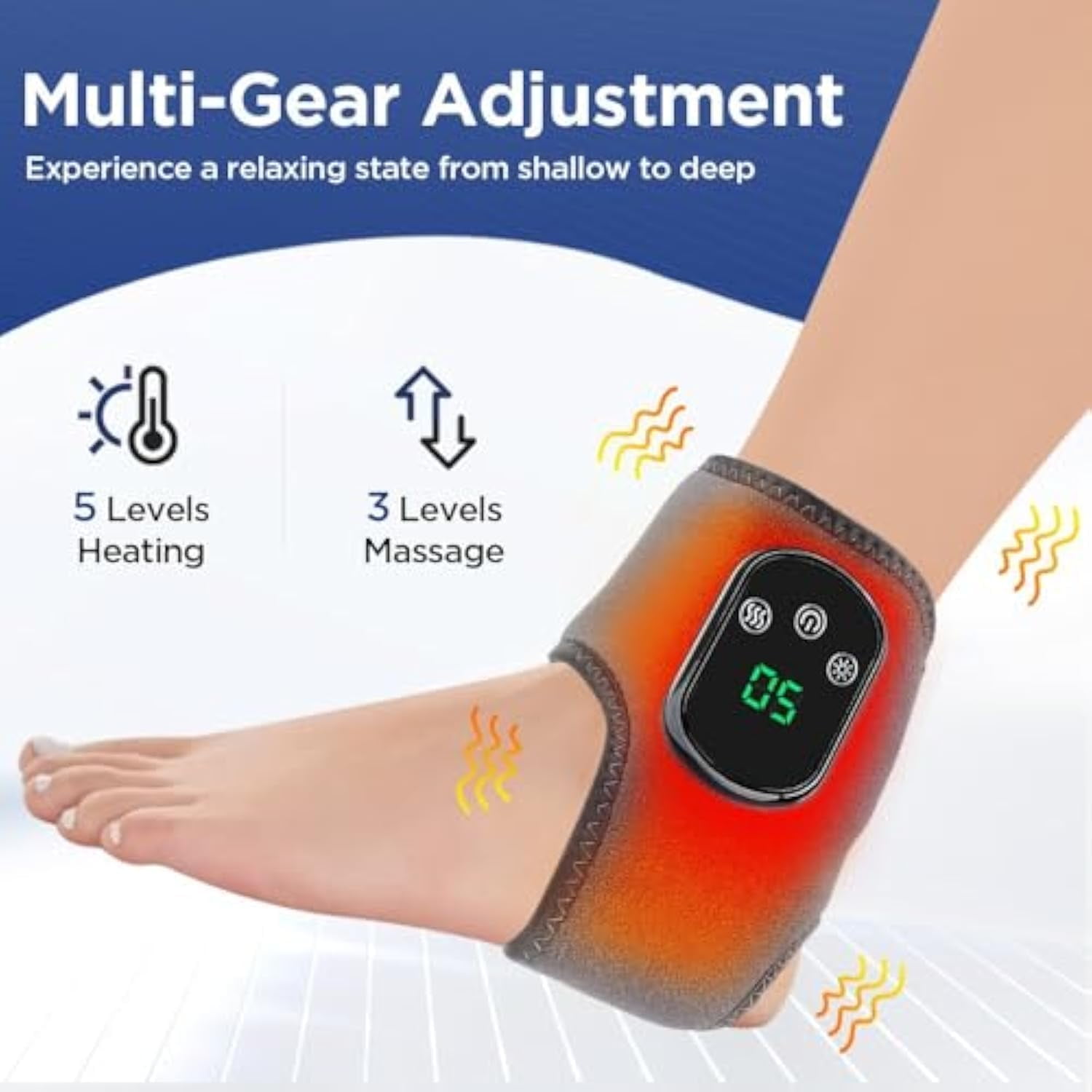 Foot Massager, 3-in-1 Foot Revive Massager, Cordless Heated Ankle Wrap with 3 Vibration Mode