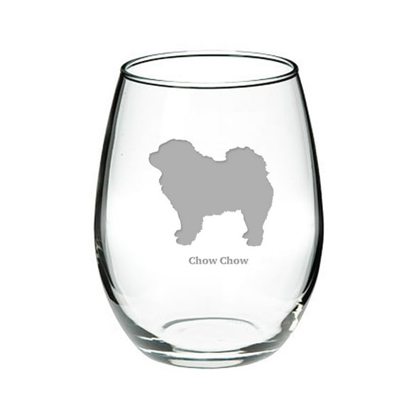 Chow Chow Deep Etched Stemless Red Wine Glass