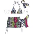 thumbnail image 1 of Traje de baño de 4 piezas para mujer, bikini triangular con lazo lateral y falda de playa de malla y bandana Azul M Azul M Xishao ropa, 1 of 2