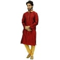 thumbnail image 2 of Atasi Classic Maroon Men's Dupion Kurta Pyjama Party Wear Designer Shirt-XL, 2 of 7