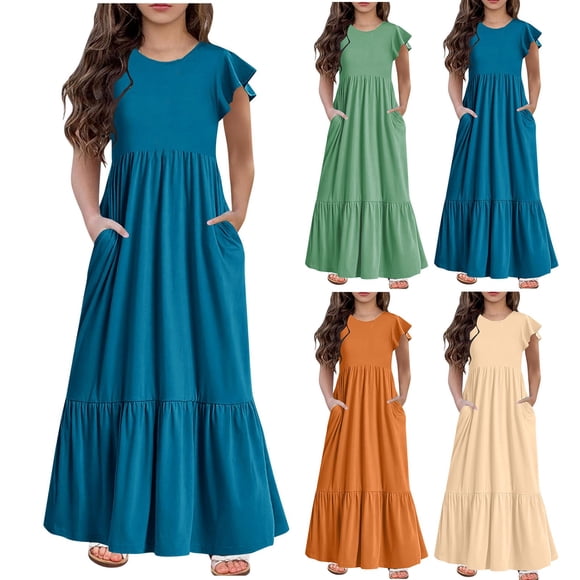 Sentmoon Boys Dress Summer Streetwear Crew Neck Kindergarten Graduation Dress Relaxed Solid Color Beach Plus Size Maxi Dress Children for City Sightseeing 140