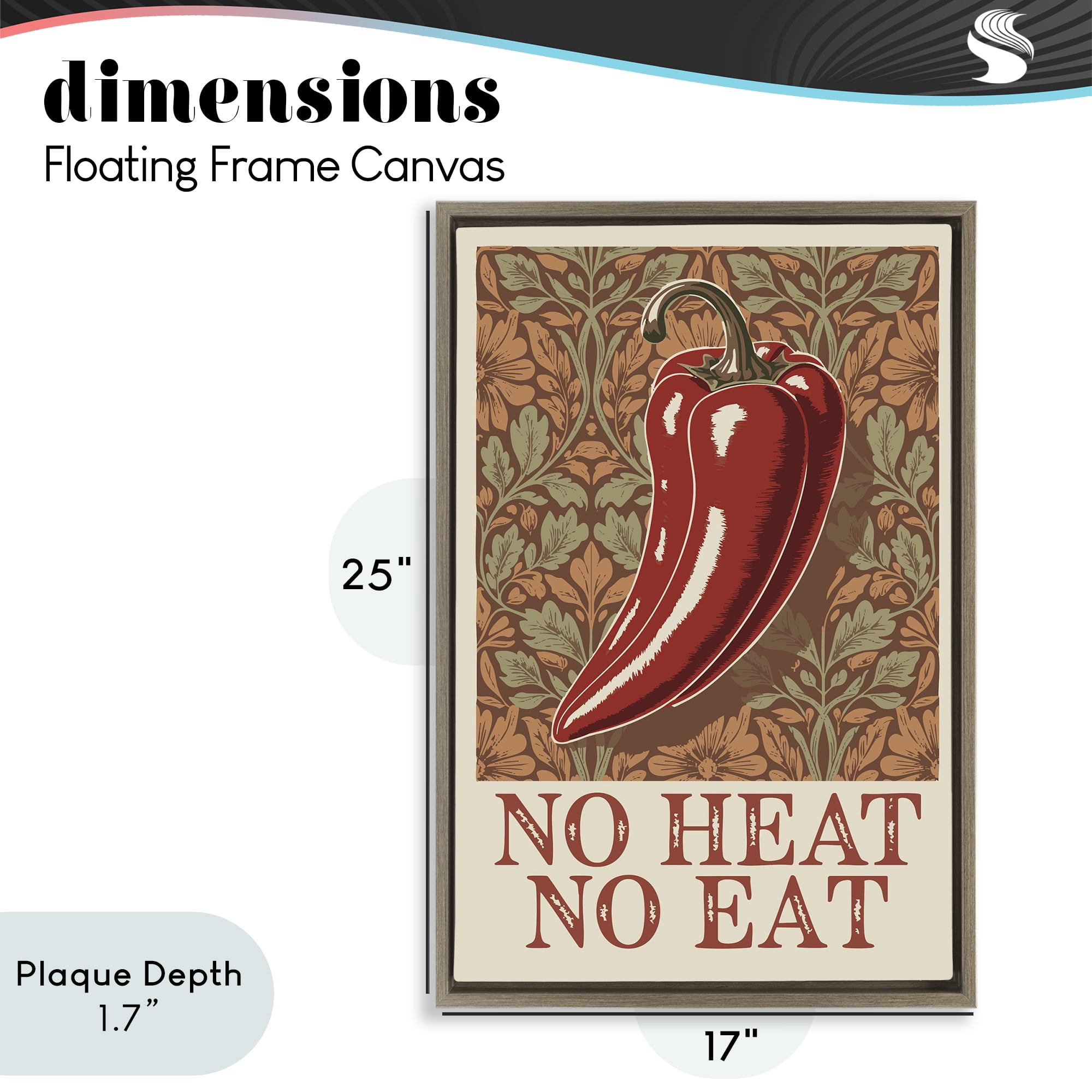 Stupell Industries No Heat or Eat Pepper Brown Framed Floater Canvas Wall Art, design by Andreas Magnusson