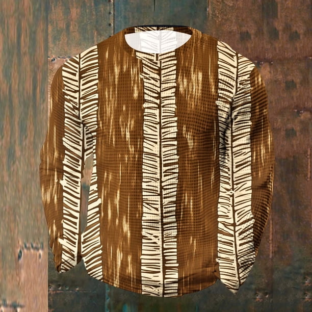Ceisia Men's All-Season Casual Regular Fit Crew Neck Sweatshirt African Tribal Zebra Stripe Print Waffle Knit Stretch Fabric Multicolor L Gifts