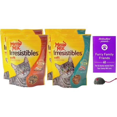 Meow Mix Irresistibles Soft Cat Treats 2 Flavor 4 Pouch Variety Pack (2 Each): Salmon, White Meat Chicken   MerlinsMart Zine | Catnip Toy