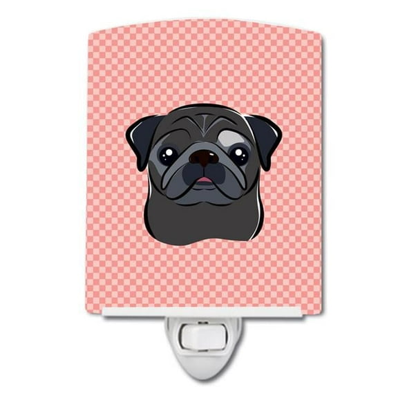 Checkerboard Pink Black Pug Ceramic Night Light