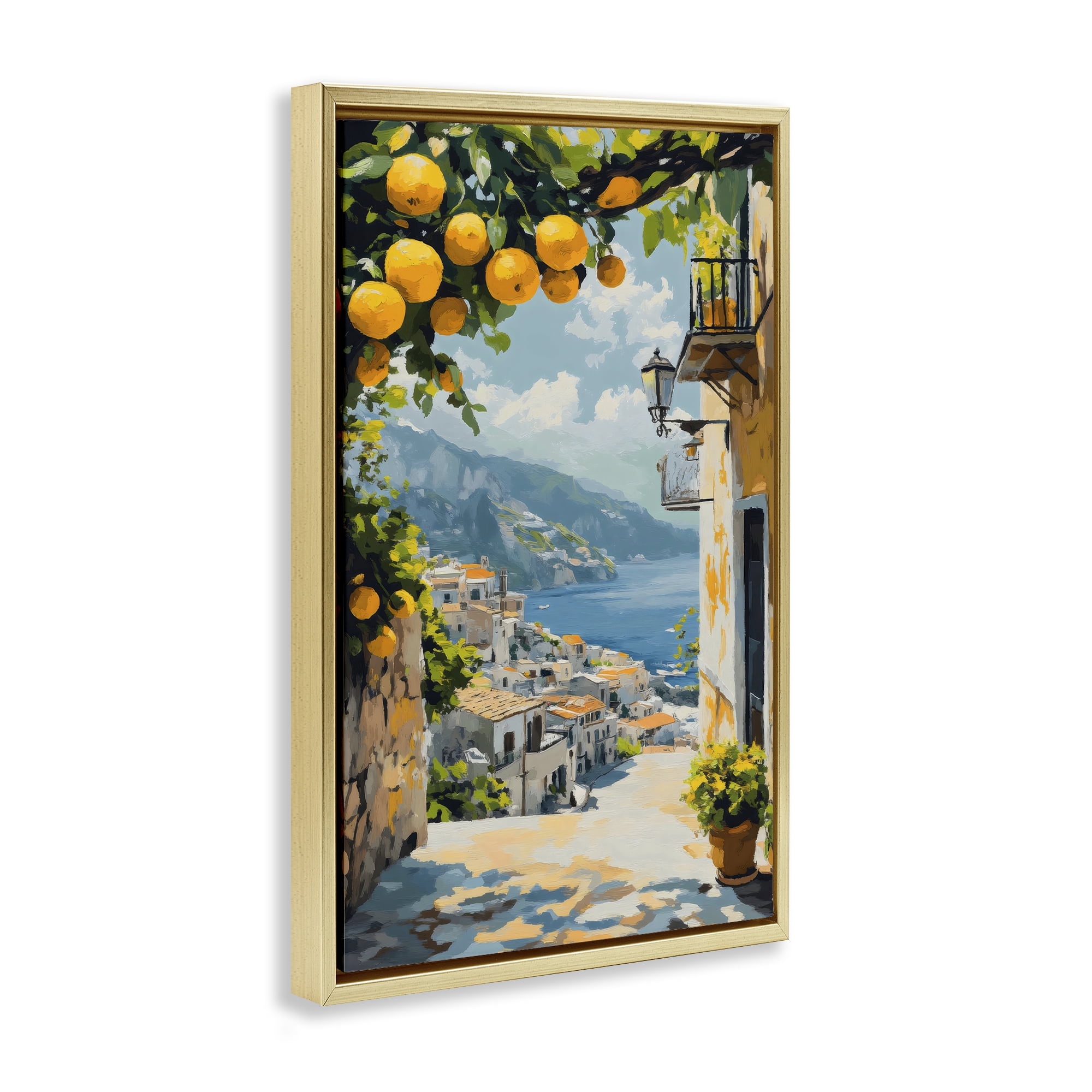 Stupell Industries Lemon Tree Overlooking Coast Gold Framed Floater Canvas Wall Art, design by Creative Studio