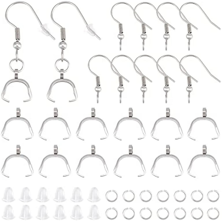 60Pcs French Earring Hooks Ear Wire Fish Hooks Pinch Bails Pendant Clasp  Snap On Bails Ice Pick Pinch Bails Clasp Open Jump Rings Earring Findings