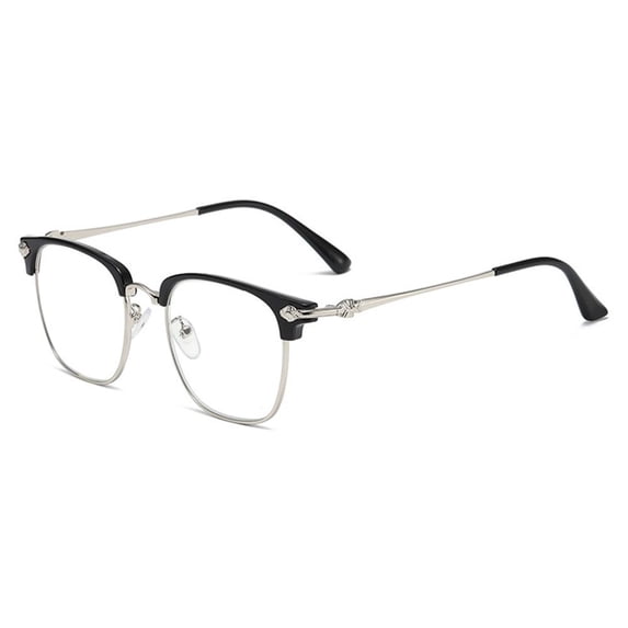 Fashion Frame Simple Vintage Reading Glasses Ultra Light Glasses Eye Protection Anti-Blue Light STRENGTH 350 BLACK SILVER