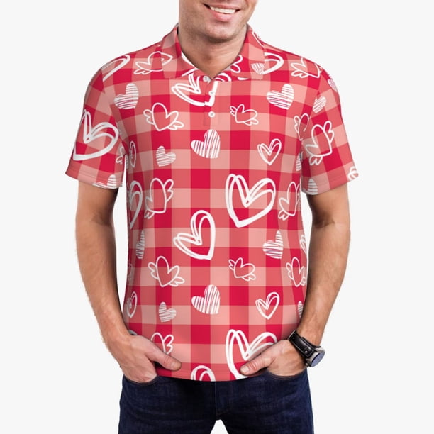 Balery valentine day with heart Camisa Polo de Hombre con Estampado, de Manga Corta y Tejido Medio, Camisa Tipo Golf Polo-4X-Large