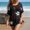 thumbnail image 4 of CHUMUD Beach Cover Ups for Women Mesh Swim Cover-Up with Floral Embroidery, Loose Fit Round Neck Short Sleeve Tunic Vacation, 4 of 6