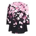 thumbnail image 4 of Womens Tops Printed 3/4 Sleeve Button Round-Neck Blouses Casual T-shirt Tops Black M,Tops for Women, 4 of 5