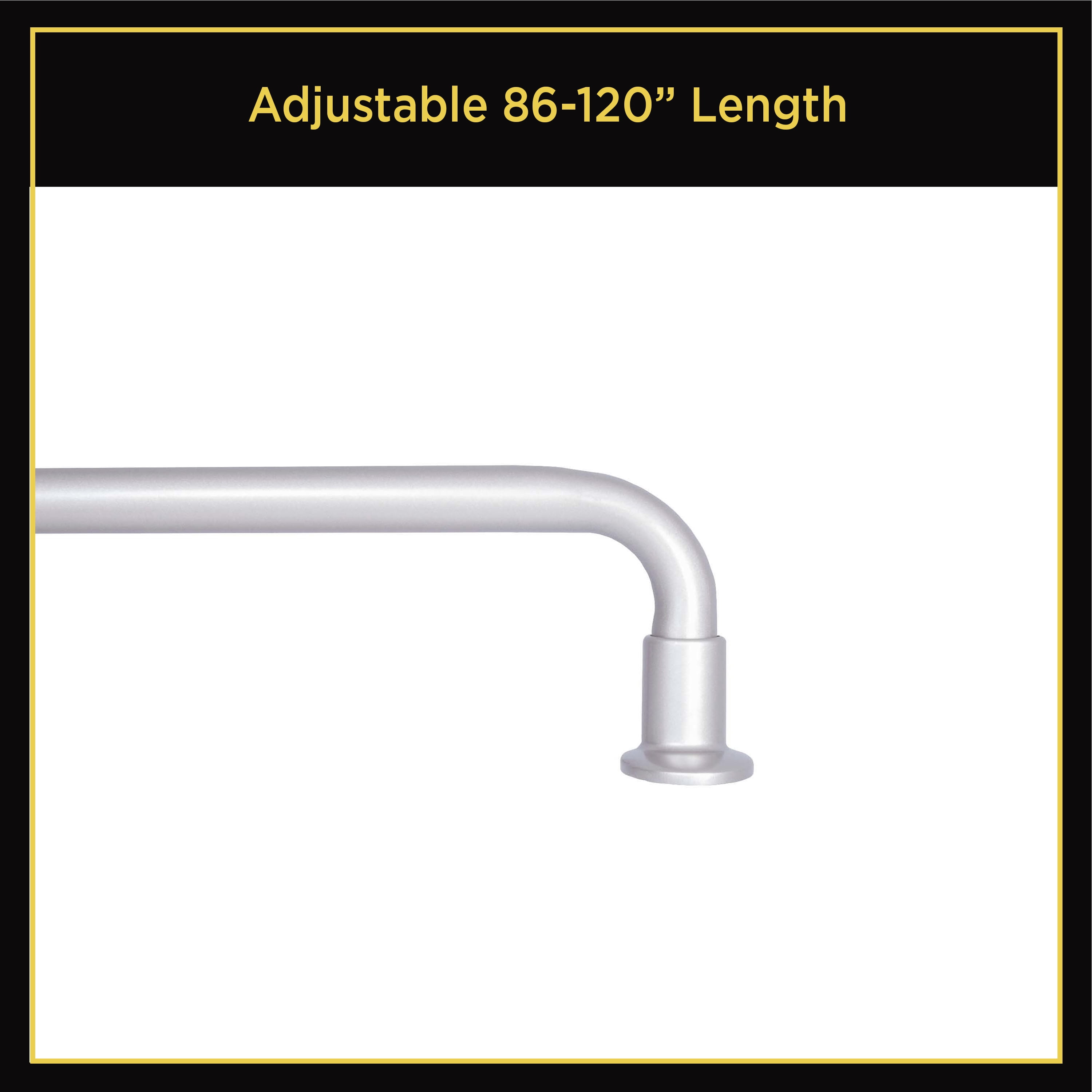 Lunar Complete Blackout Room Darkening Steel Wrap Rod, 86-120" Adjustable Length, 5/8" Dia., Silver
