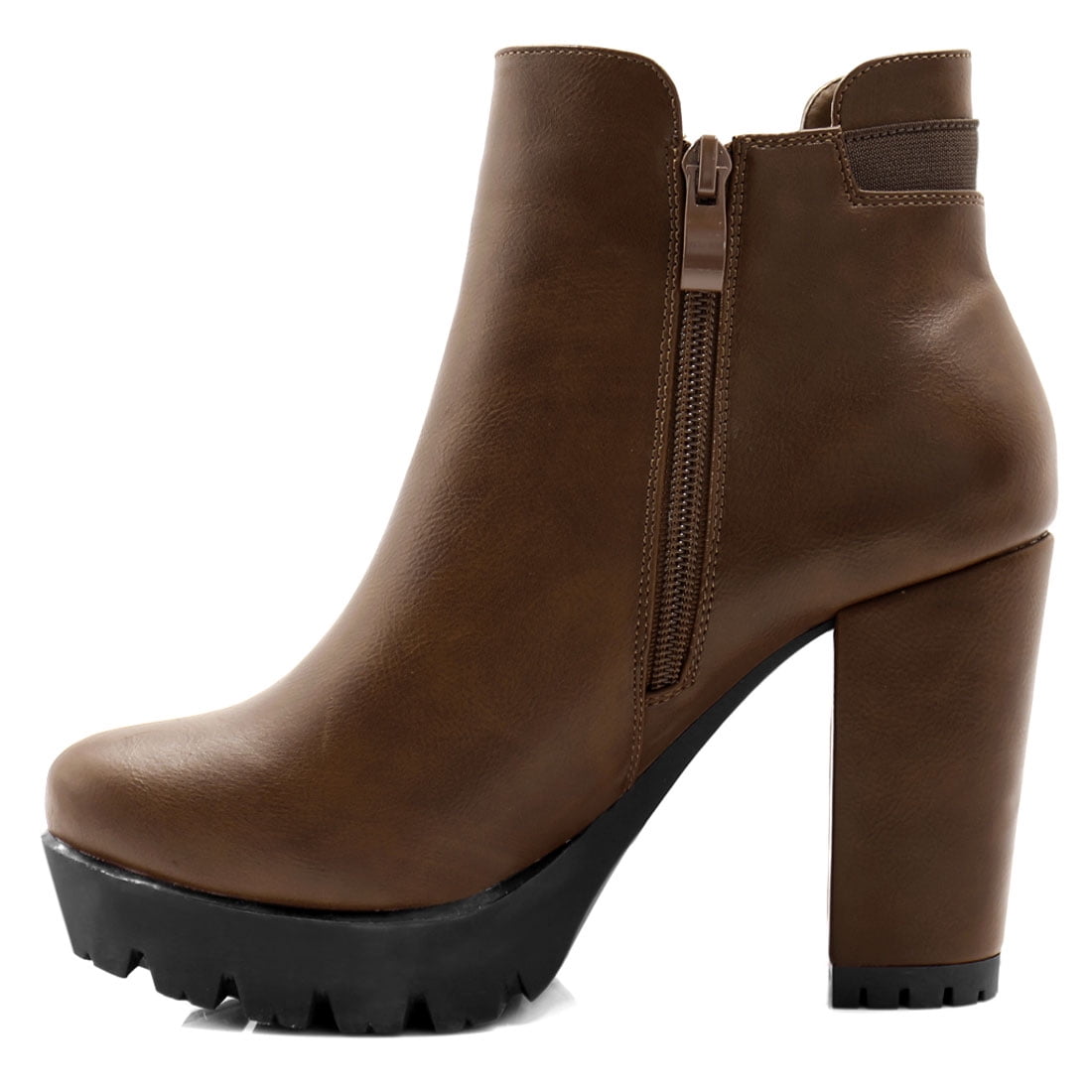 DARING DIVA Chunky High Heel Platform Zipper Chelsea Boots Brown 9